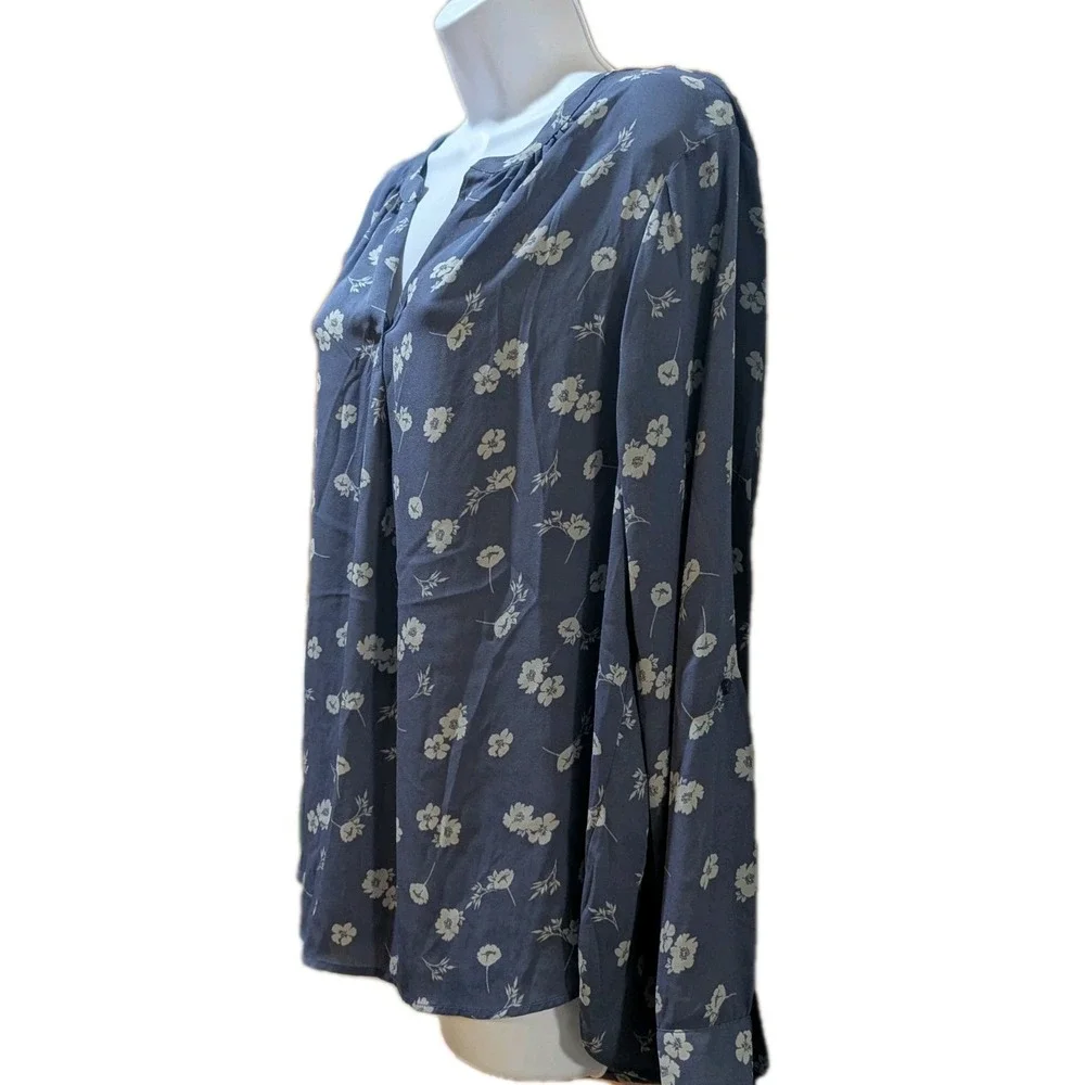 Simply Vera Wang‎ Long Sleeve Blouse Blue Floral Top Size XL